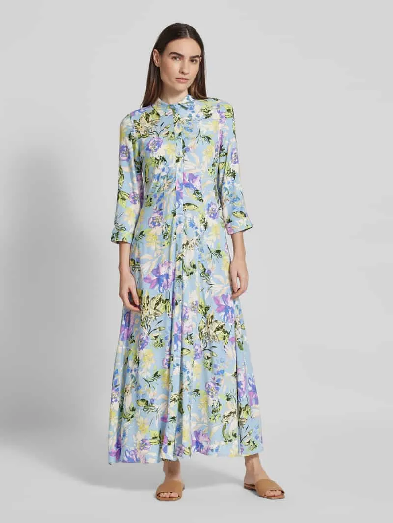Yas Maxi-jurk met doorknoopsluiting, model 'SAVANNA' Lichtblauw
