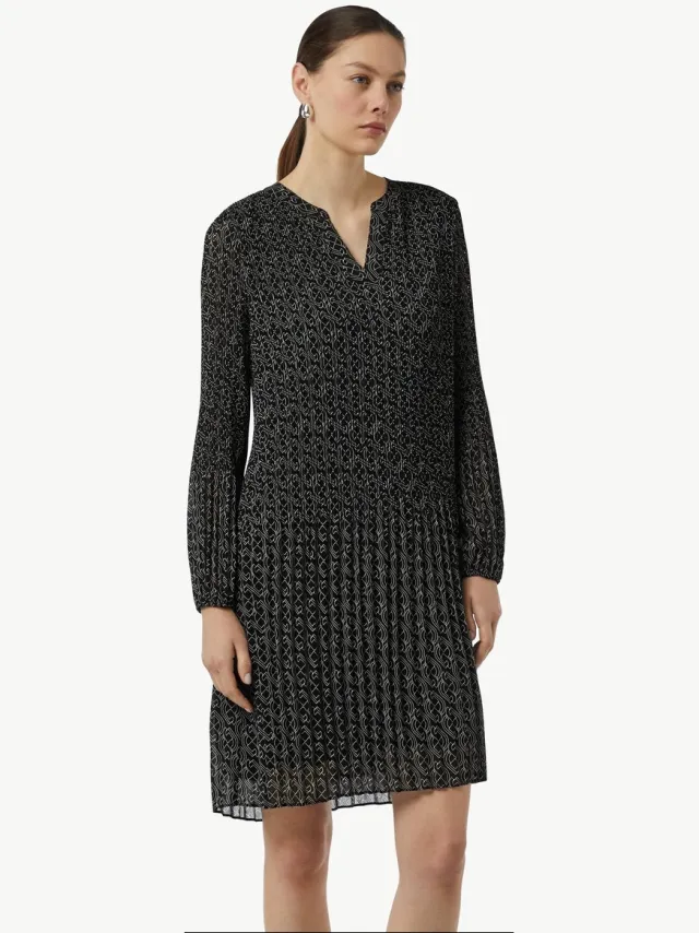 Comma female - Geplooide chiffon jurk met V-halslijn zwart