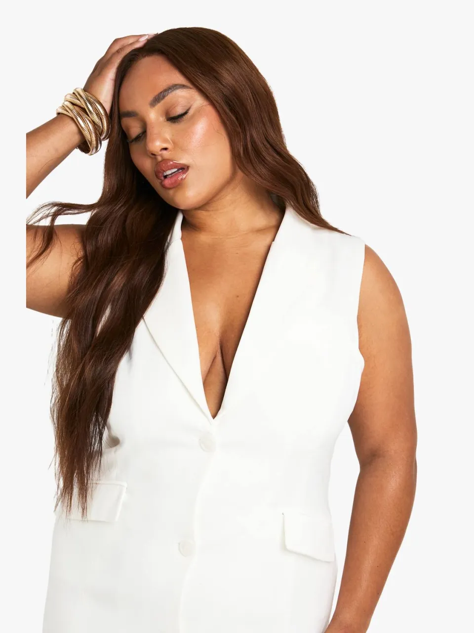 boohoo Dames Plus op maat gemaakte gestructureerde blazerjurk met getailleerde taille ivoor, foto 4