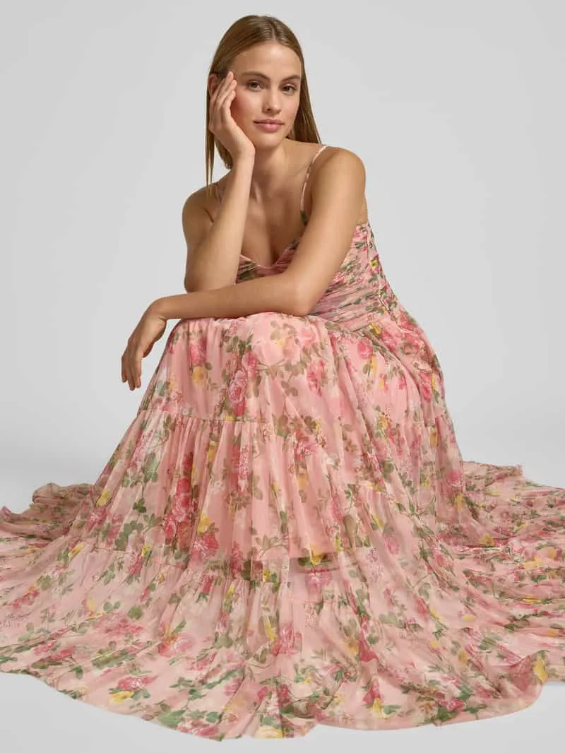 Lace & Beads midi-jurk met all-over bloemenmotief felroze, foto 3