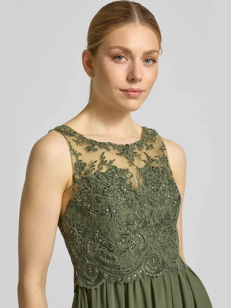 Laona midi-jurk met kant en met siersteentjes donkergroen, foto 3