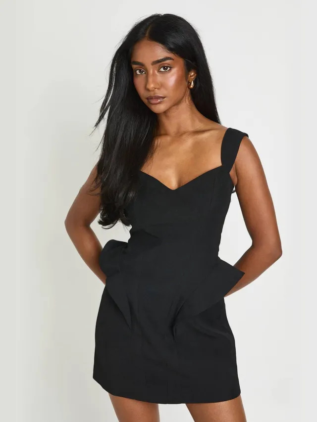 boohoo Dames Gestructureerde Mini Jurk Met Corset Detail Zwart