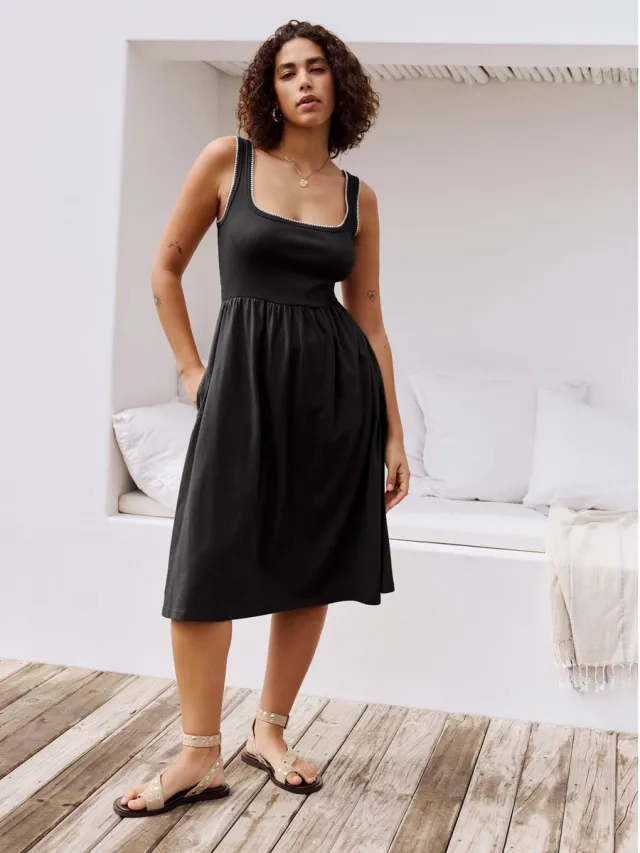 Next Dames - Jersey midi-zomerjurk - Zwart Black