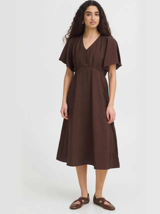 Ichi midi jurk donkerbruin