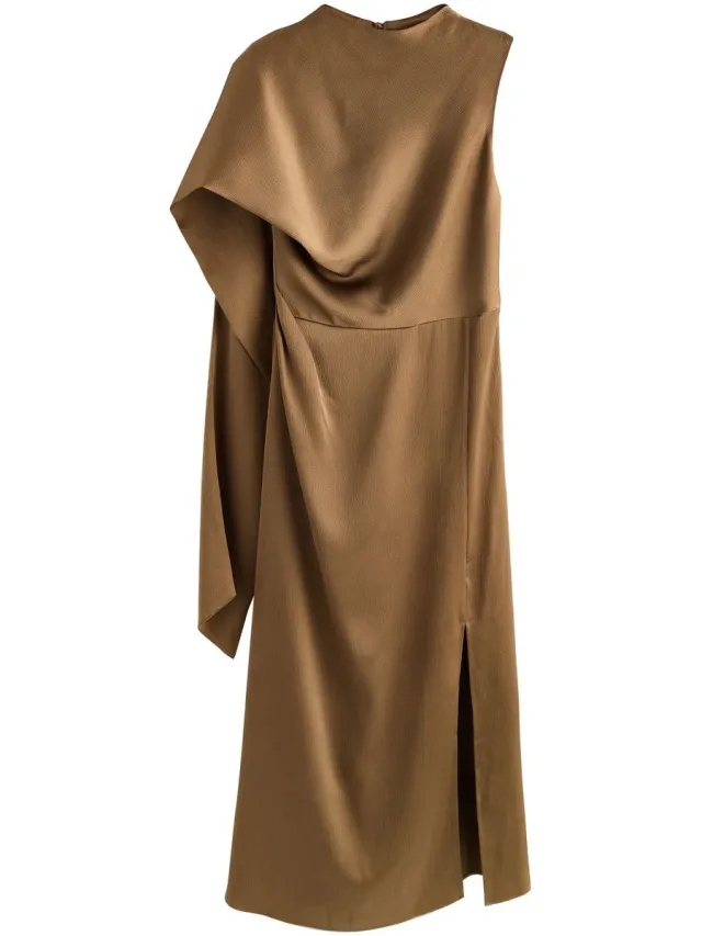 Next Dames - Satijnen midi-jurk met structuur en sjaal - Tall - Bruin Bronze