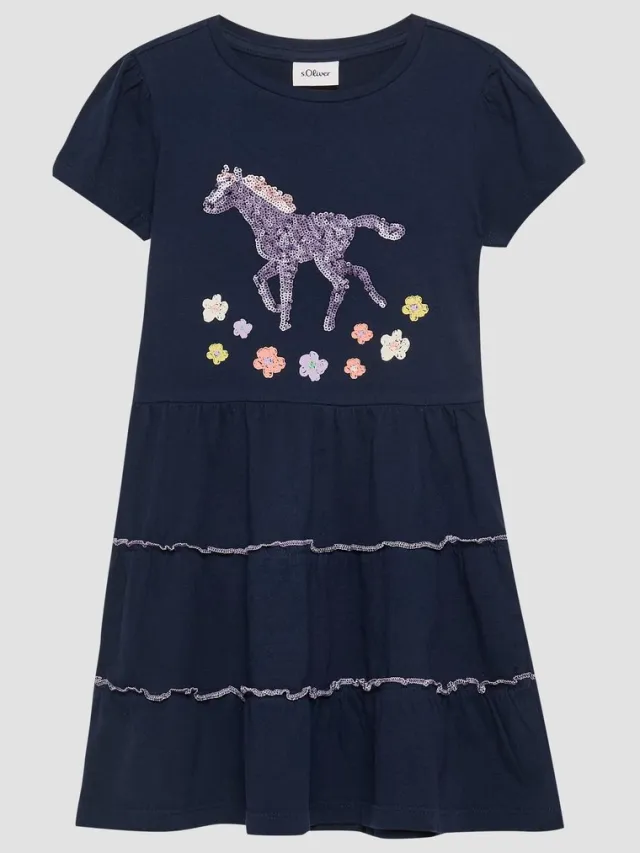 S.Oliver female - Jersey jurk met pofmouwen en pailletten navy