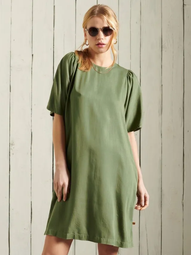 Superdry Tencel Korte Mouwen Korte Jurk Groen S Vrouw Four Leaf Clover