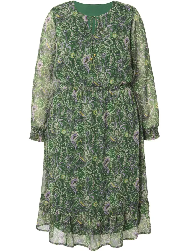 Studio Untold Dames - Midi-jurk comfortabele pasvorm chiffon paisley - Cactus - Maat 50+