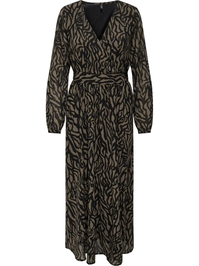 Only ONLSTAR LIFE L/S CARA LONG DRESS PTM - Dames - Maxi jurken Walnut;Graphic Structure