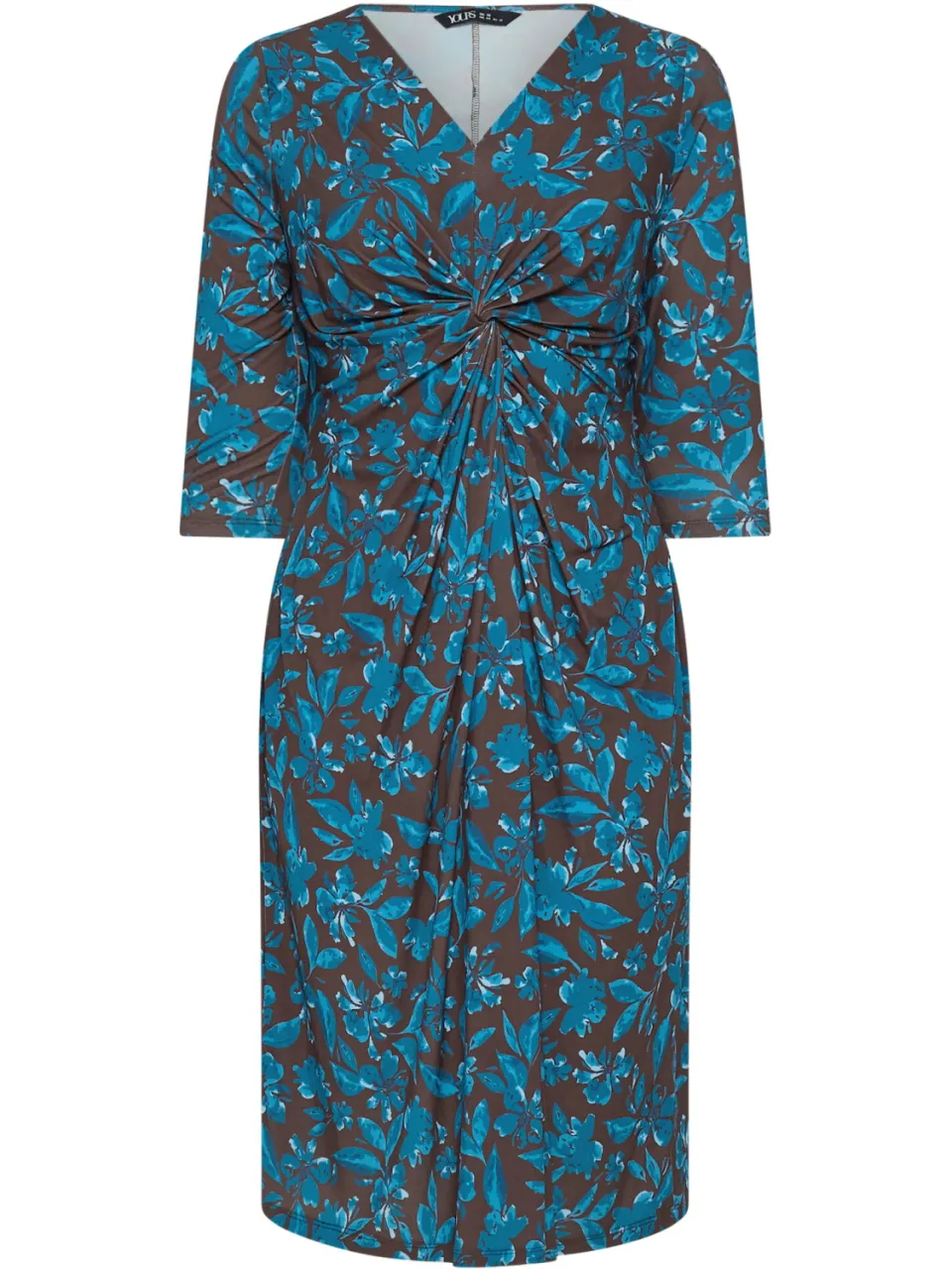 Yours Bruine Bloemenprint Jurk Met Twist Aan De Voorkant, foto 4