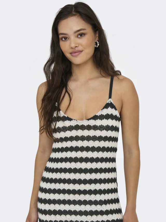 Only zomerjurk fijn gebreid zwart Zwart/wit