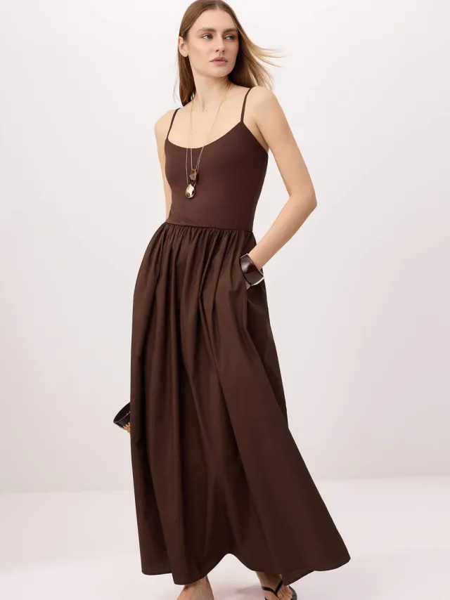 Trendyol TRENDYOLMİLLA Dames Bruin Effen Maxi Mouwloos Casual Skater Jurken