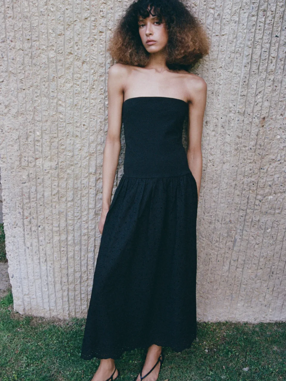 Mango strapless broderie maxi jurk - zwart, foto 4