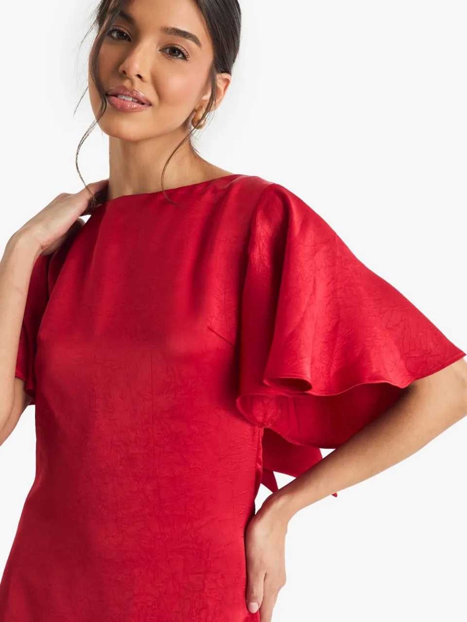 boohoo Dames Minijurk met strikdetail aan de achterkant en engelachtige mouwen rood, foto 5