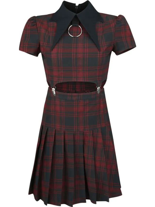 Killstar Exclusive Tartan Collection – Darita Suspender Dress Dames Mini-jurk - rood