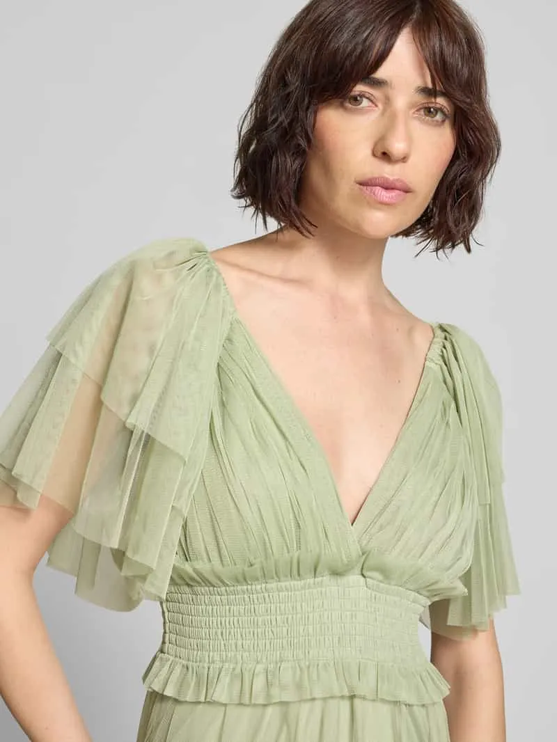 Lace & Beads midi-jurk met smokdetail en V-hals lichtgroen, foto 3