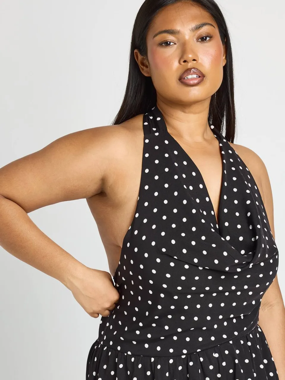 boohoo Dames Plus Skater Jurk Met Col Hals En Polkadot zwart, foto 4