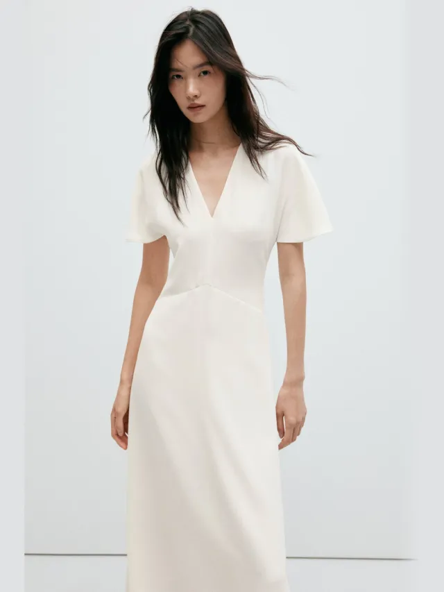 Mango midi jurk - ecru