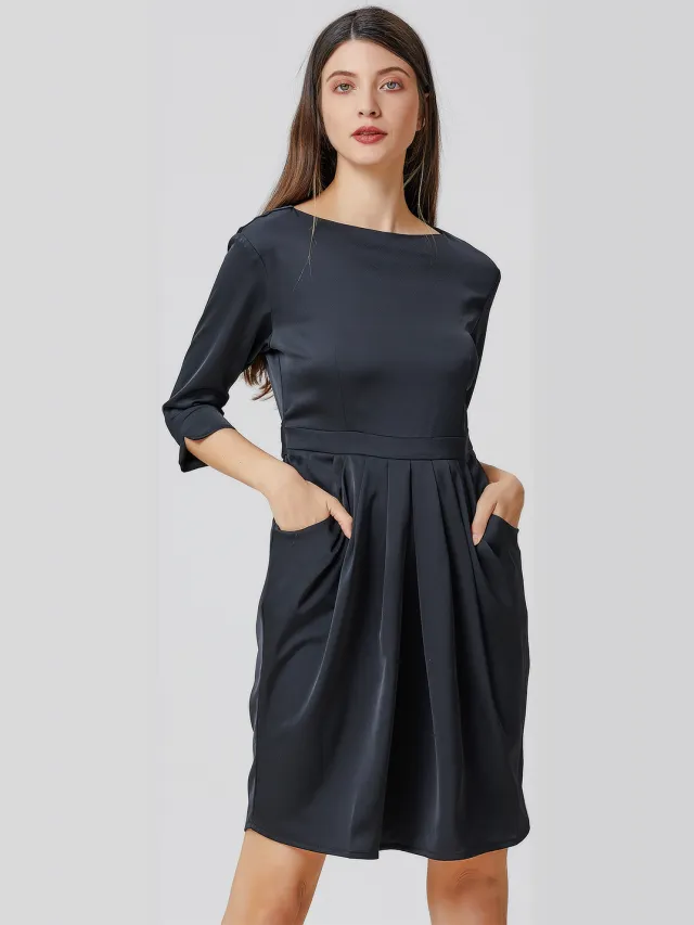 Smart & Joy Jurk met plooien en plooien Zwart