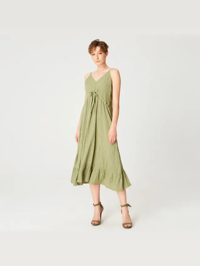Smart & Joy Trapeze midi -jurk met trekkoord en dunne schouderbanden Kaki