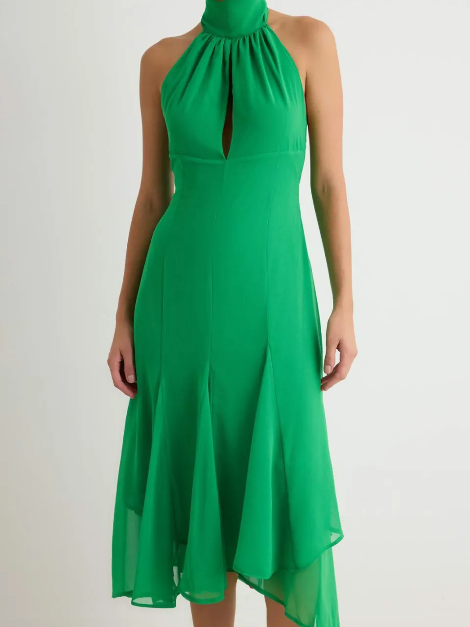 Trendyol TRENDYOLMİLLA Dames Groen Effen Midi Mouwloos Asymmetrisch Jurken, foto 2