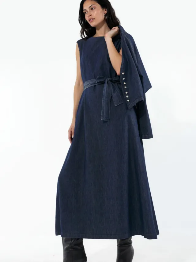 Hiccup Denim Jas & Maxi Jurk Twee-Delige Set Middelblauw