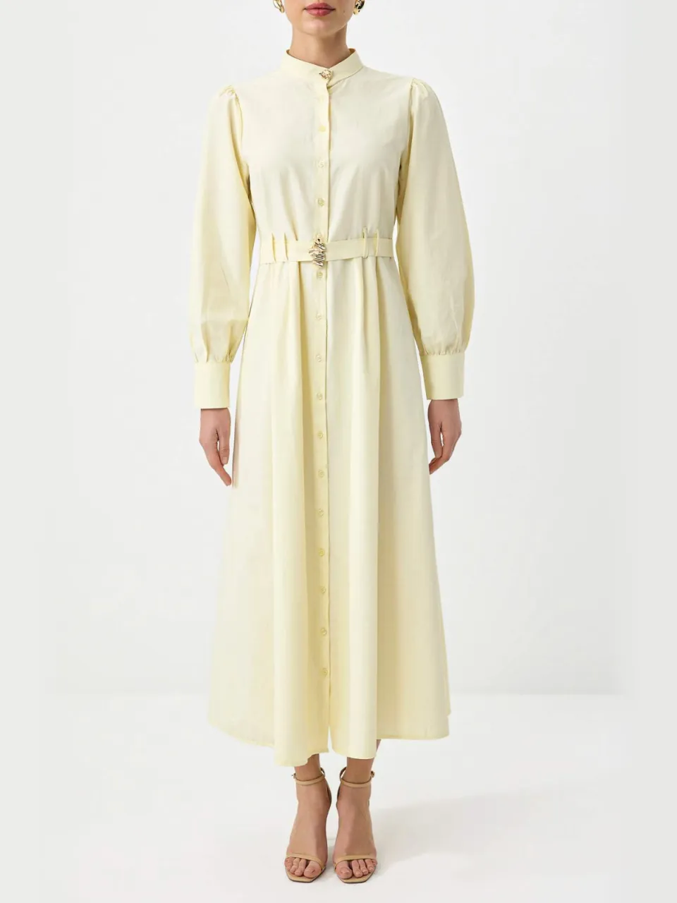 Trendyol Modest Dames Geel Effen Maxi Lang Casual Skater Modest Jurken, foto 2