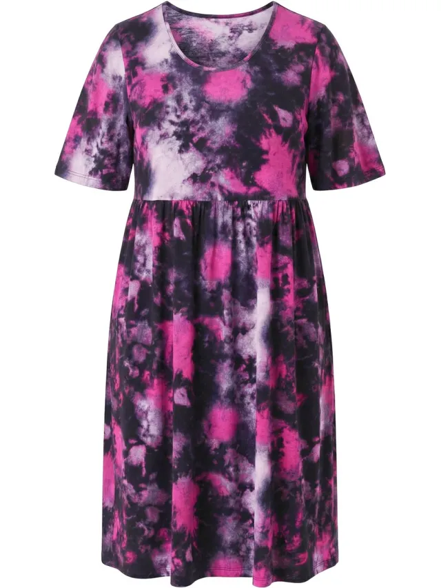 Angel of Style Dames - Mesh jurk A-lijn batikmotief onderjurk - Zwart