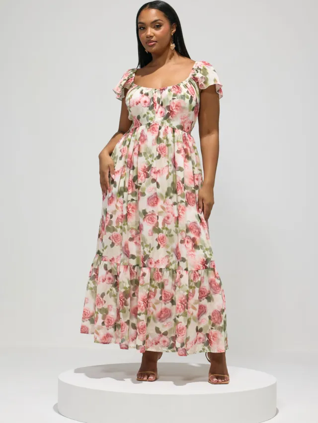 Yours London Witte Jurk Met Bloemenprint En Gelaagde Smockjurk White