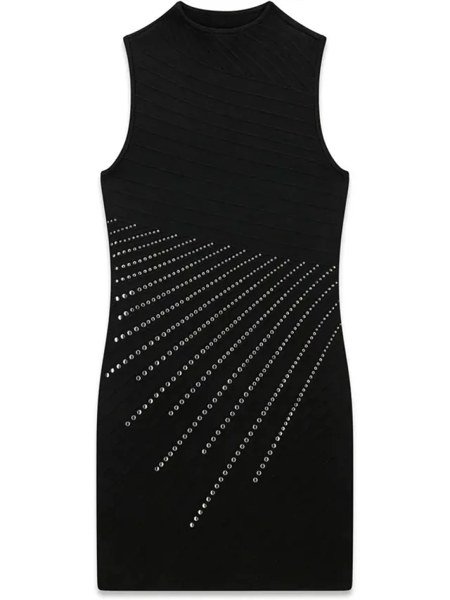 Guess Jaylene Studded Korte Jurk Met Lange Mouwen Zwart M Vrouw Jet Black A996