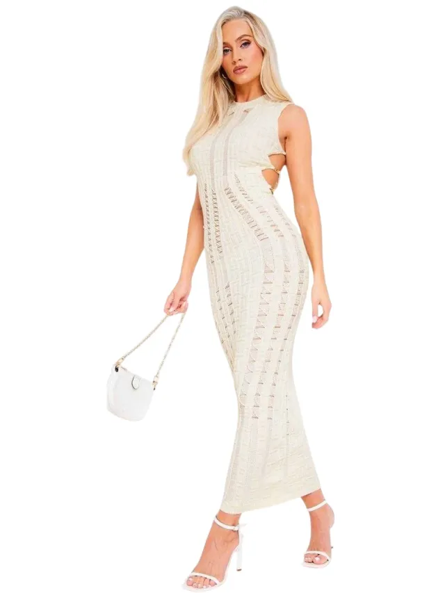 Missyempire Missy Empire Dames Gebreide Kettingband Maxi Jurk (Crème)