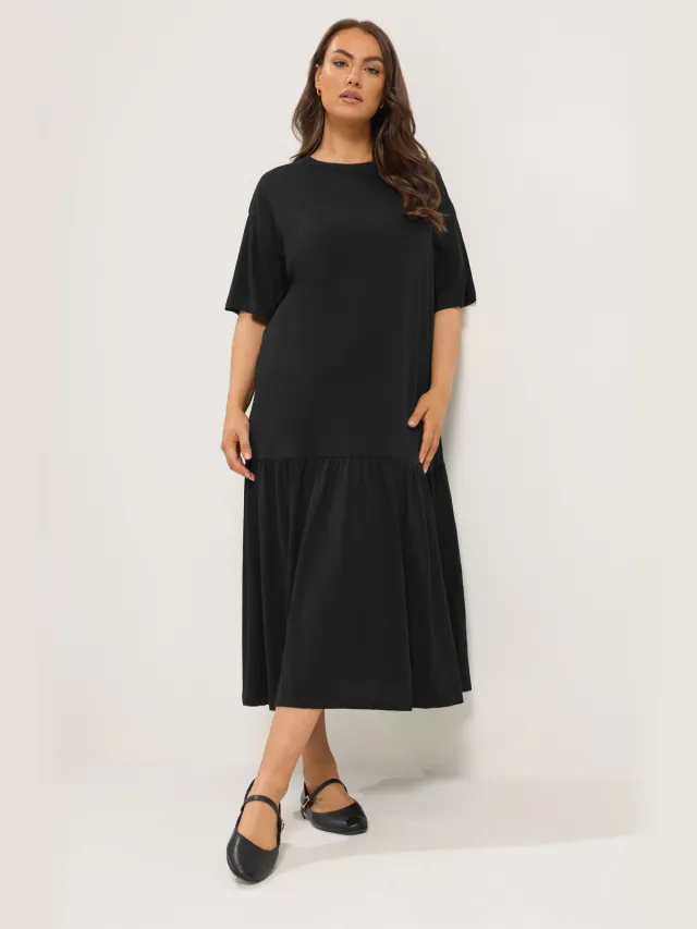 Yours Zwarte Maxijurk Met Verlaagde Taille Black