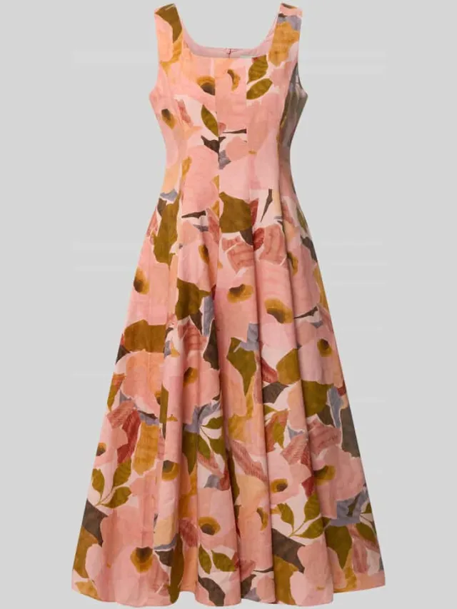 Ted Baker Midi-jurk van linnenmix model 'Shivana' koraal, foto 2