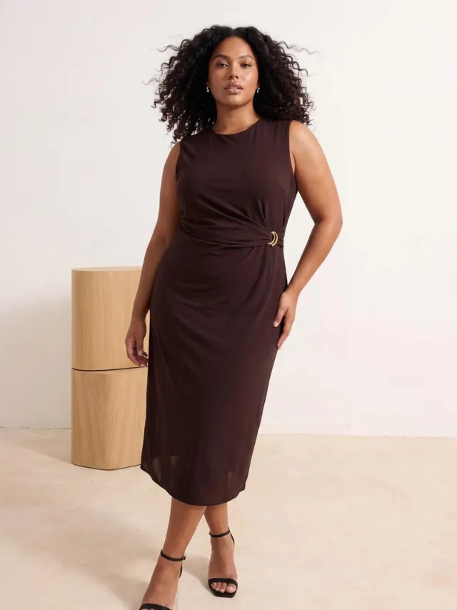 Trendyol Curve Dames Bruin Effen Maxi Mouwloos Casual A-lijn Grote maten Jurk, foto 2