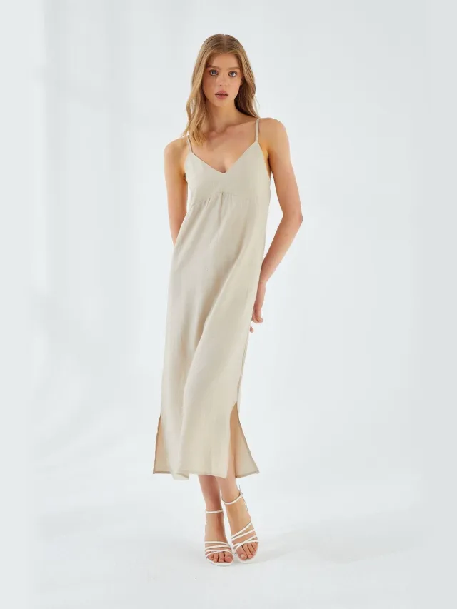 Mixray V-hals Split Midi-jurk Steen