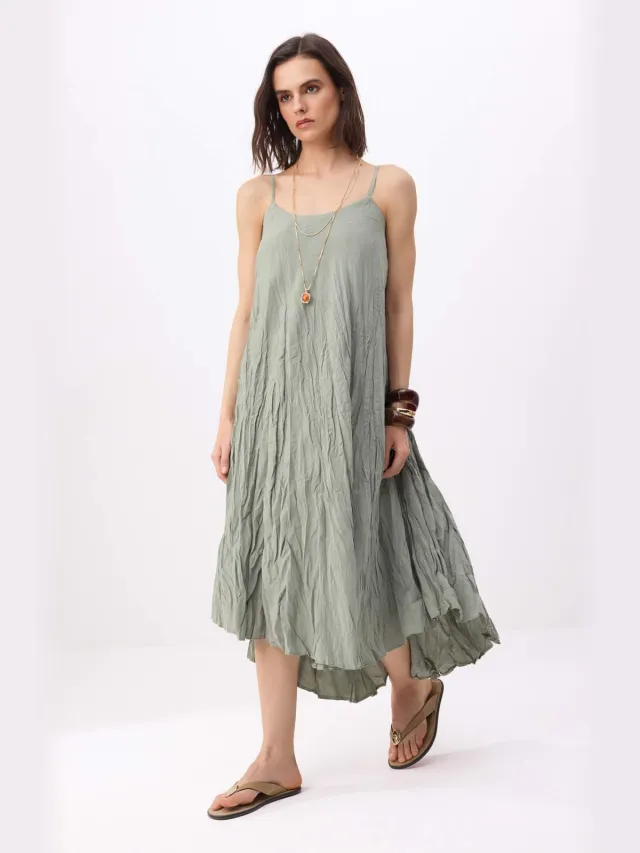 Turkishsouq Groene, platte, mouwloze maxi-jurk voor dames
