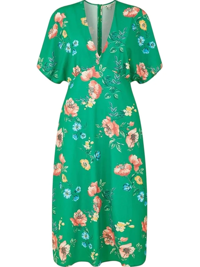 Yumi Wikkeljurk met kimonomouwen en bloemenpatroon voor dames (Groen), foto 2