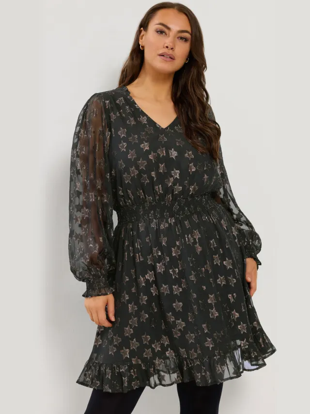 Yours Zwarte Minijurk Met Metallic Sterrenprint Black
