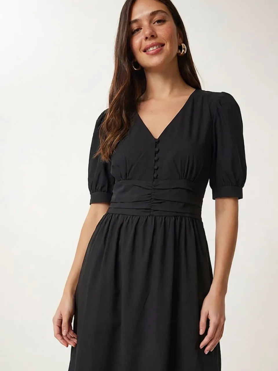 Happiness Istanbul Dames Katoenmix Poplin Maxi Jurk zwart, foto 2