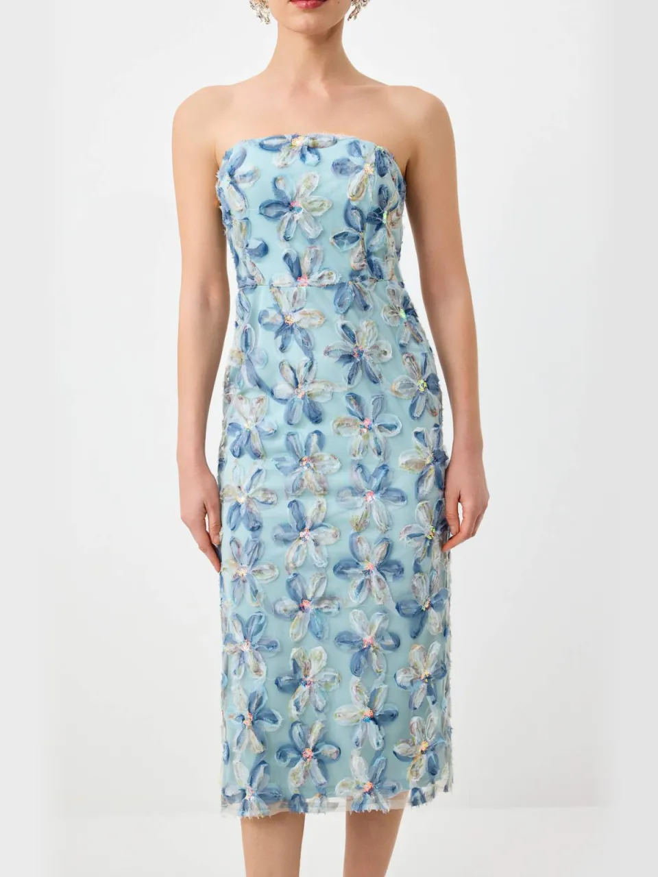 Trendyol TRENDYOLMİLLA Dames Blauw Bloemen Midi Mouwloos Recht Jurken, foto 2