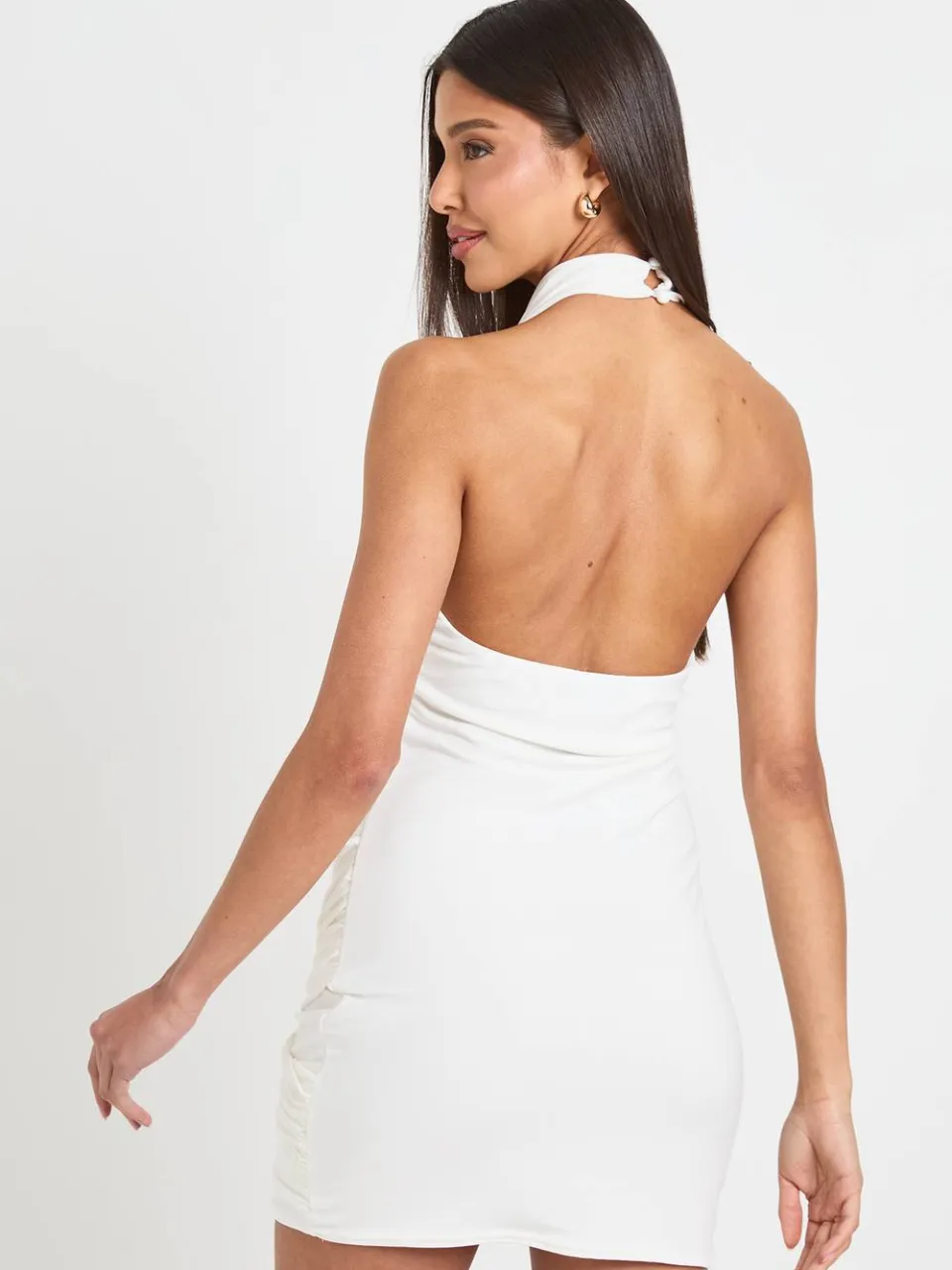 boohoo Dames Slinky Halterneck Mini-jurk Met Gedrapeerde Rok ivoor, foto 2