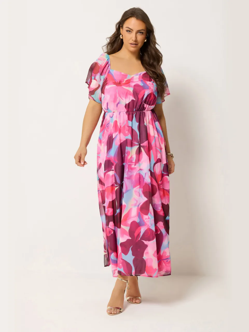 Yours Roze Jurk Met Bloemenprint En Engelenmouwen Pink