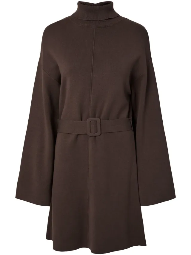 Yas Gebreide jurk YASHAFNI LS ROLKRAAG Chocolate Brown1