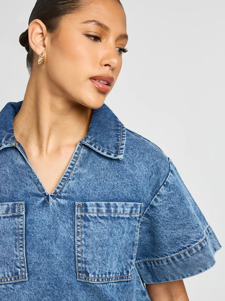 boohoo Dames Boxy Korte Mouwen Denim Jurk, foto 4
