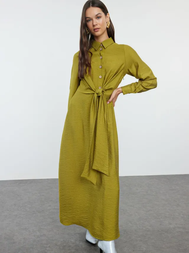 Trendyol Modest Dames Kaki Maxi Lang Avond / Dagelijks Recht Modest Jurken