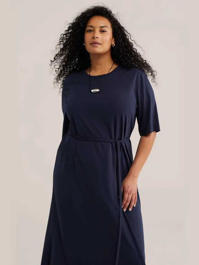 WE Fashion Curve midi zomerjurk met ronde hals Plus Size - blauw