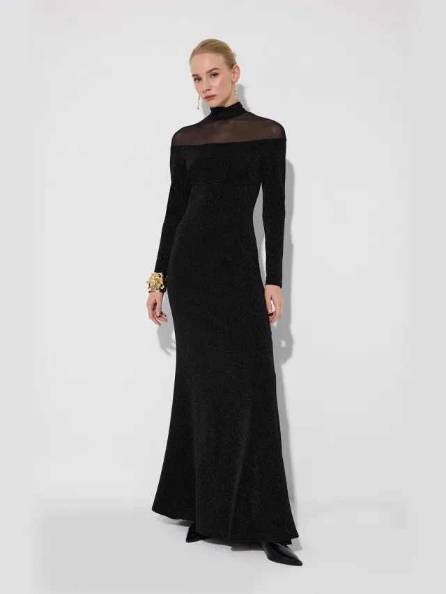 TOUCHÉ PRIVÉ Jurk met lange mouwen en glitterdetails - Zwart - Dames