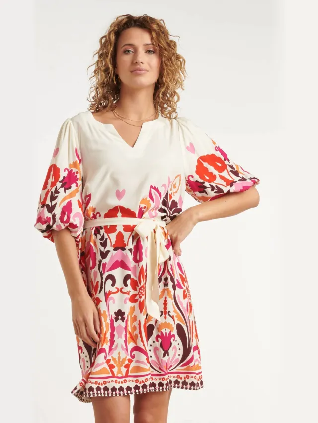 Smashed Lemon zomerjurk met ceintuur en print - rood, foto 5