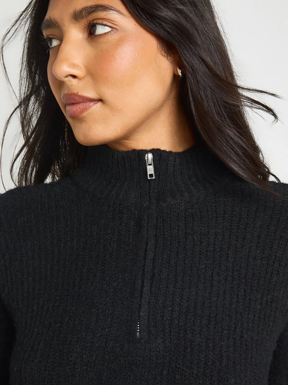 boohoo Dames Lange Zachte Gebreide Oversized Trui-jurk Met Rits Aan De Hals zwart, foto 3