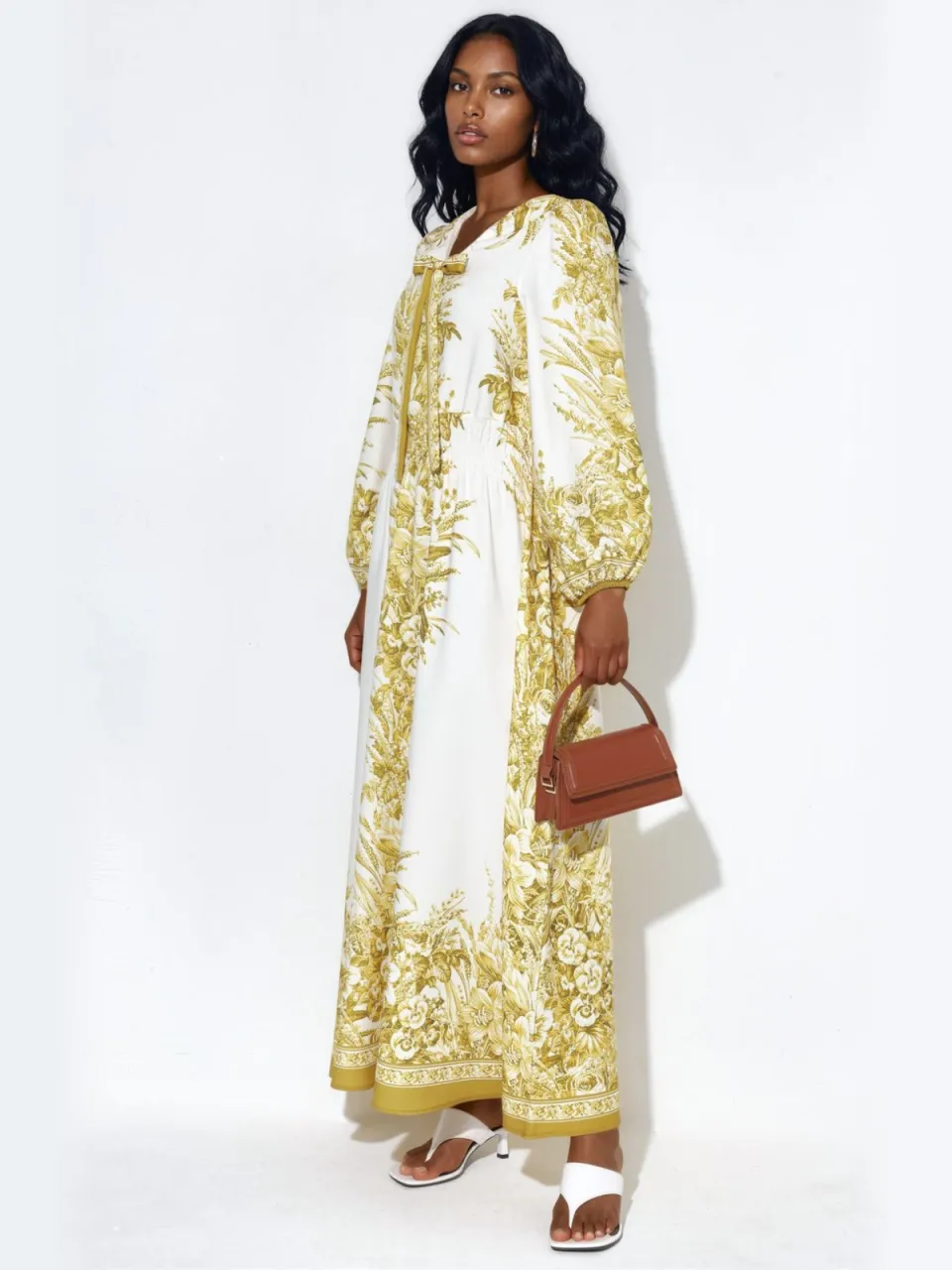 MSN Collection Geprinte V-hals Maxi Dress met Strikdetail veelkleurig, foto 2
